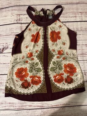 Soho Burgundy and Cream Floral Halter Camisole
